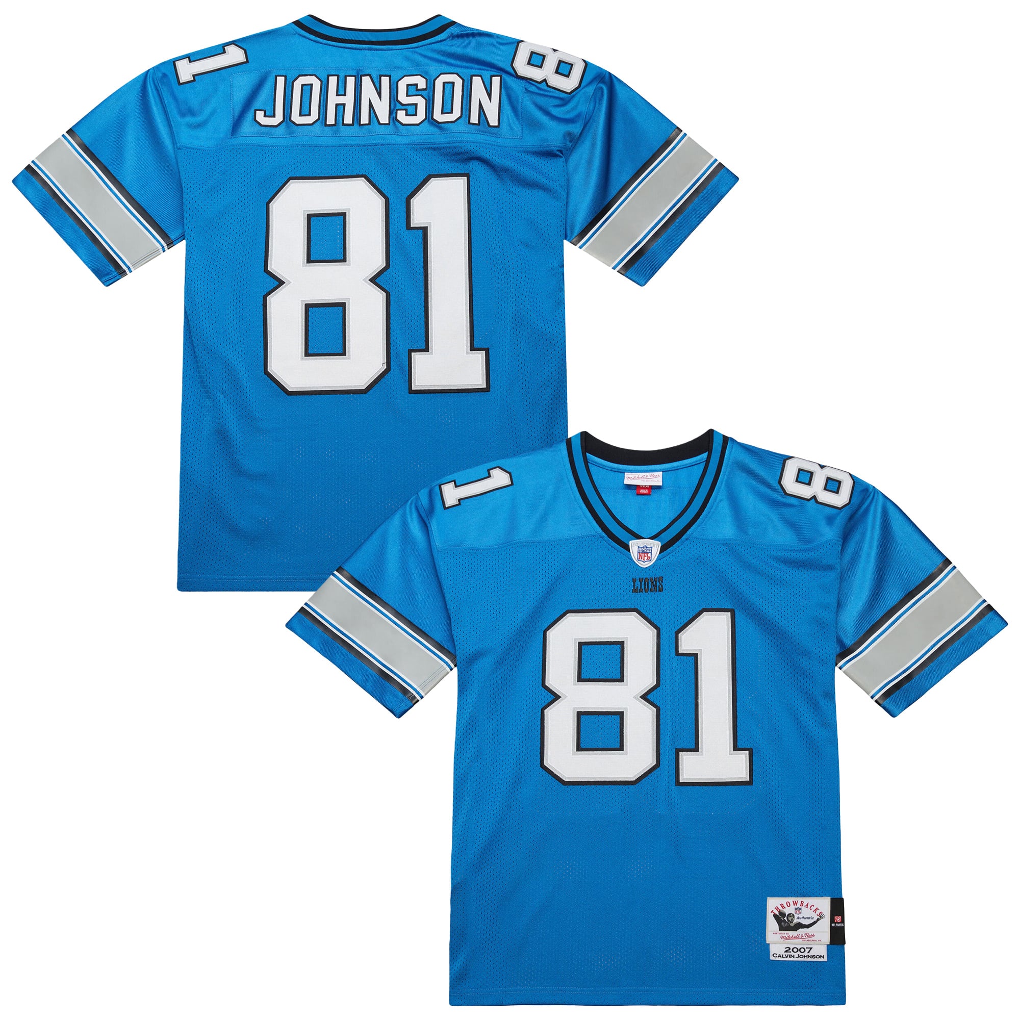 Men's Detroit Lions Calvin Johnson Blue 2007 pro-grade Throwback Retired Player Jersey