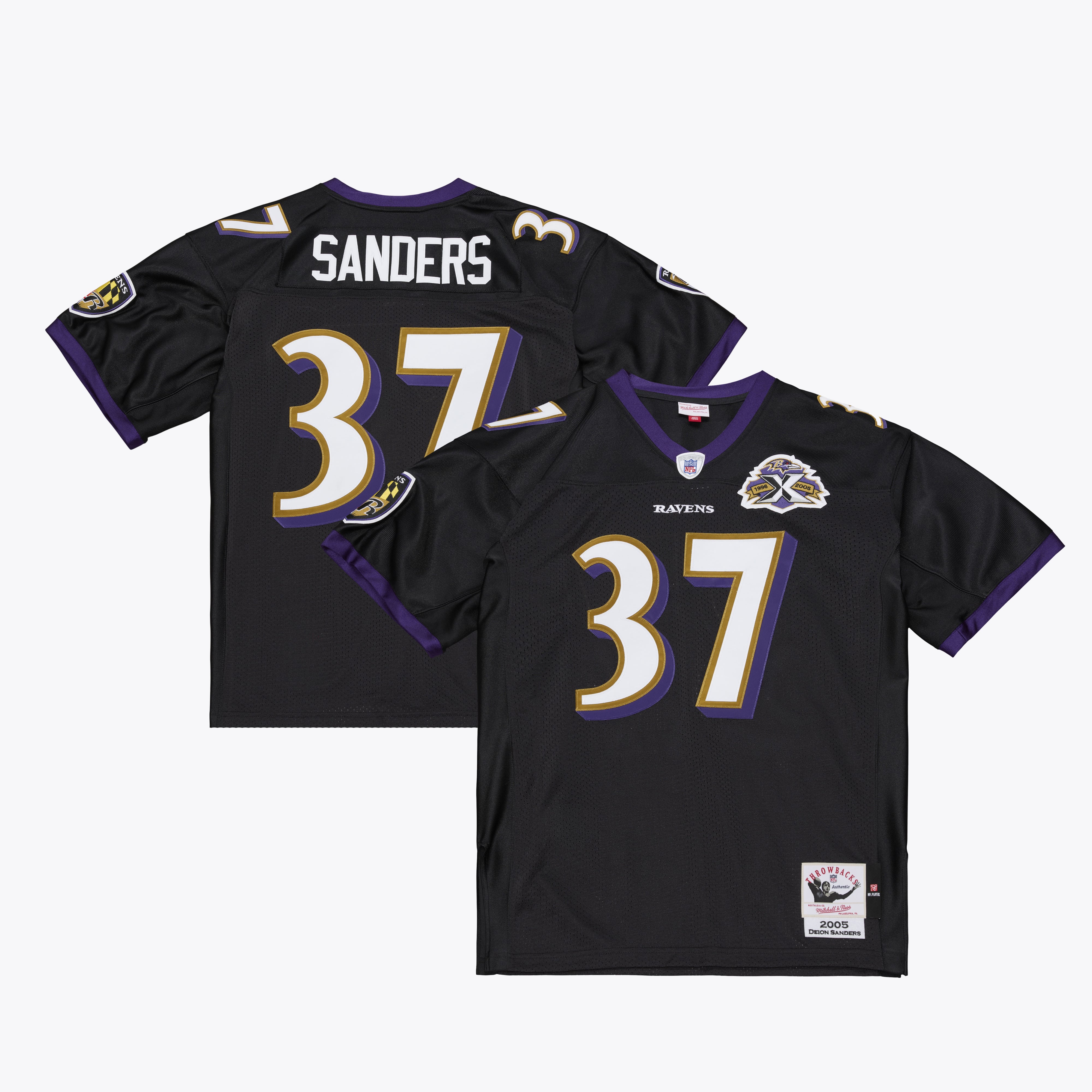 Men's Baltimore Ravens Deion Sanders Black 2005 pro-grade Throwback Jersey