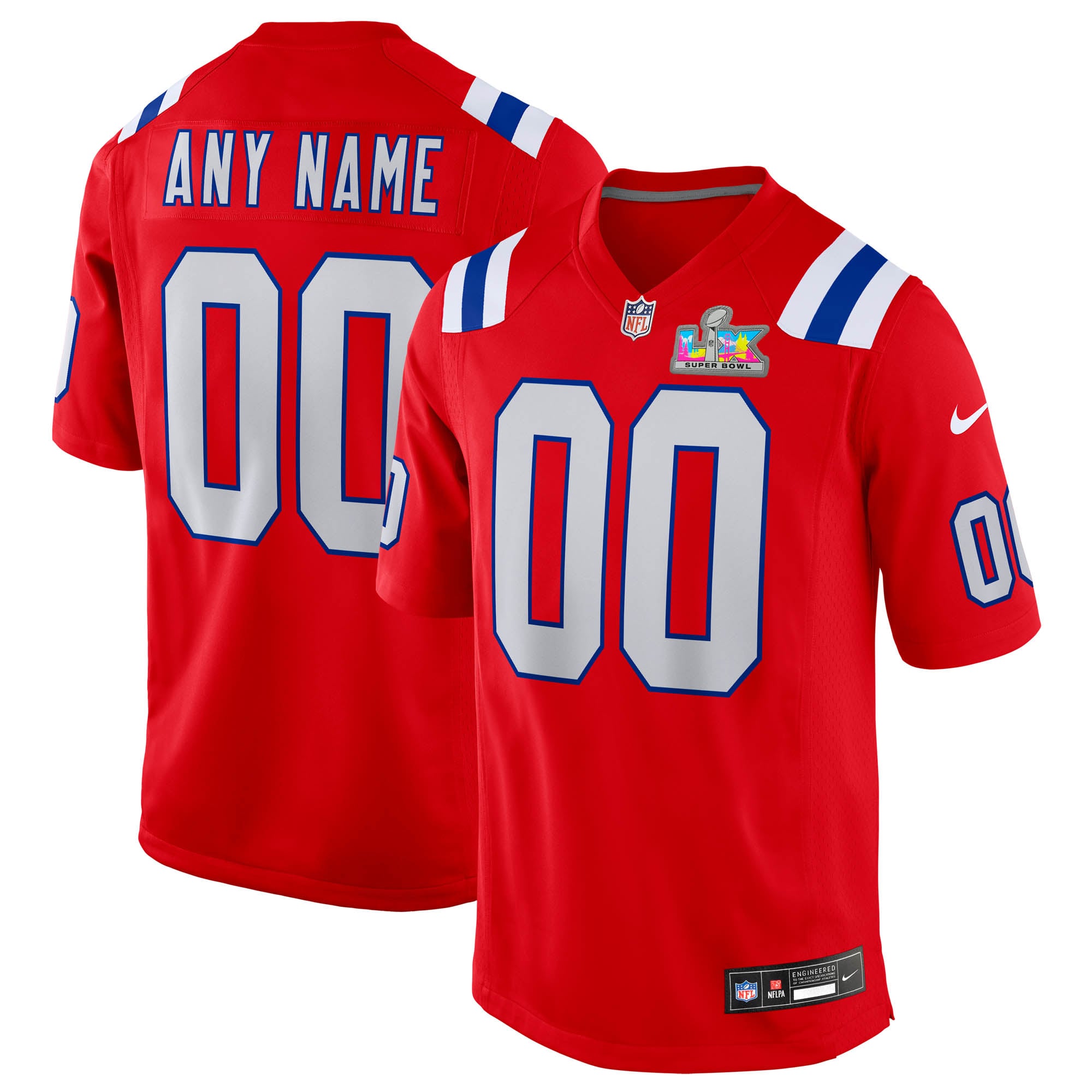 Men's New England Patriots Red Super Bowl LX Patch Custom Game Jersey