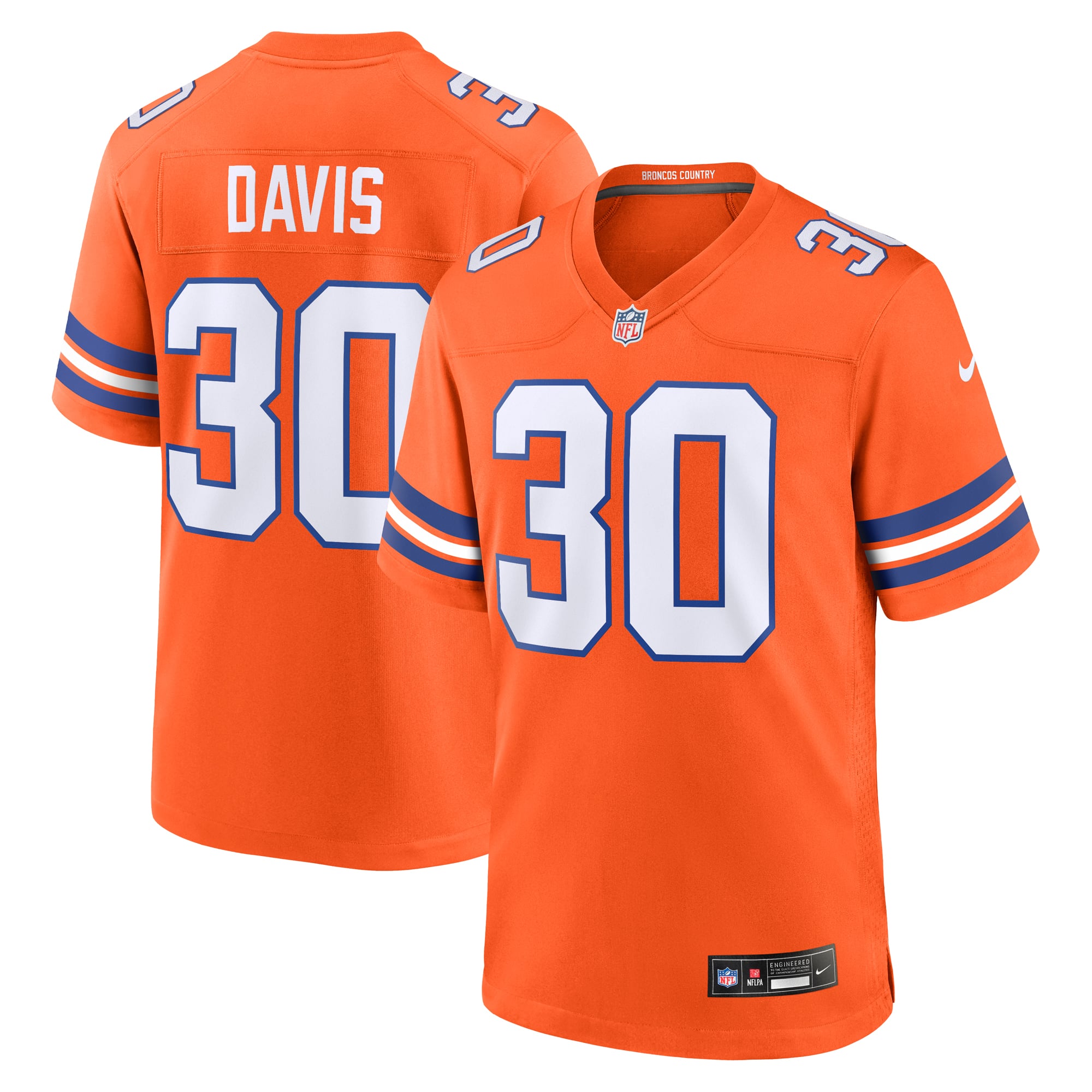 Men's Denver Broncos Terrell Davis Orange Retired Player Alternate Game Jersey