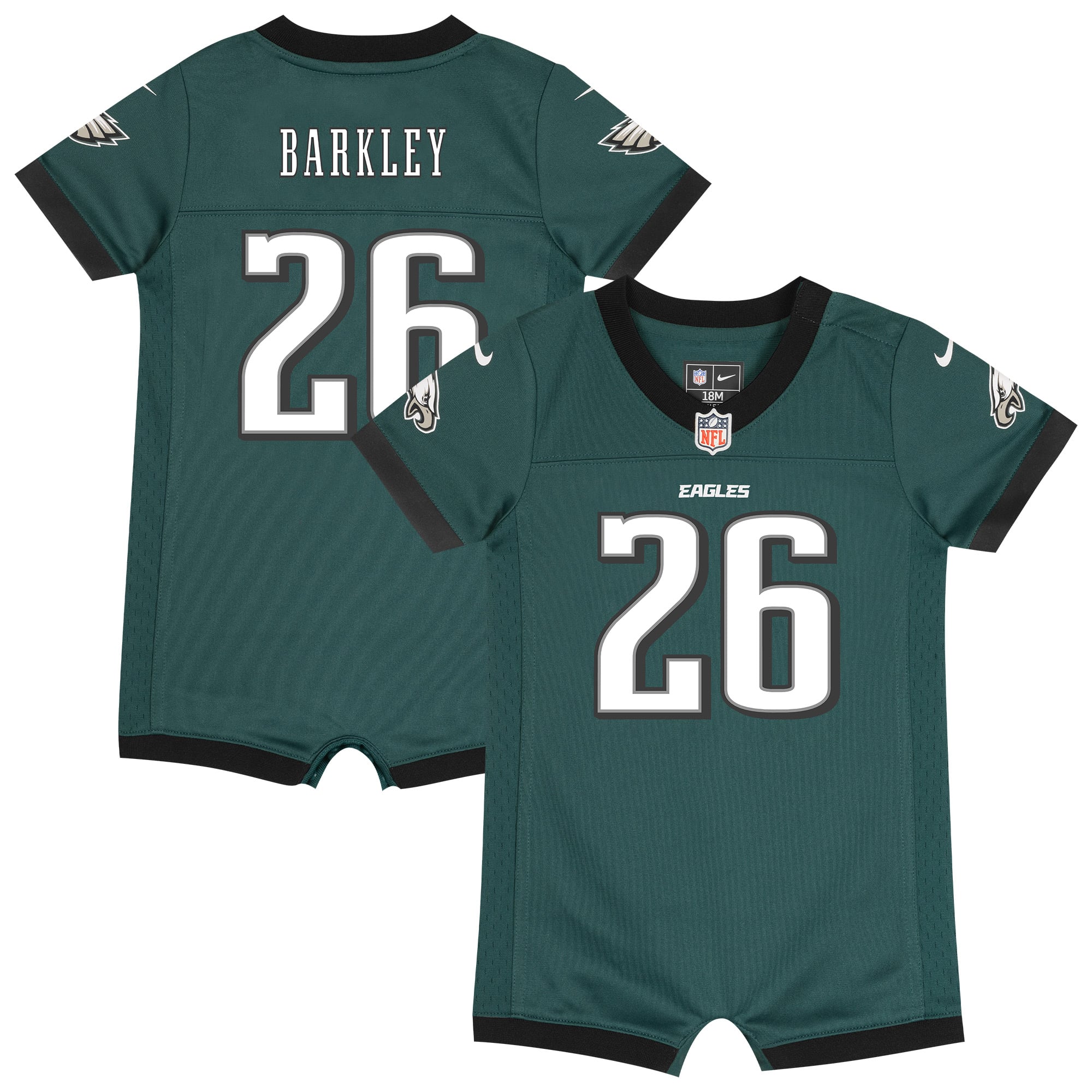 Newborn Philadelphia Eagles Saquon Barkley Midnight Green Romper Game Jersey