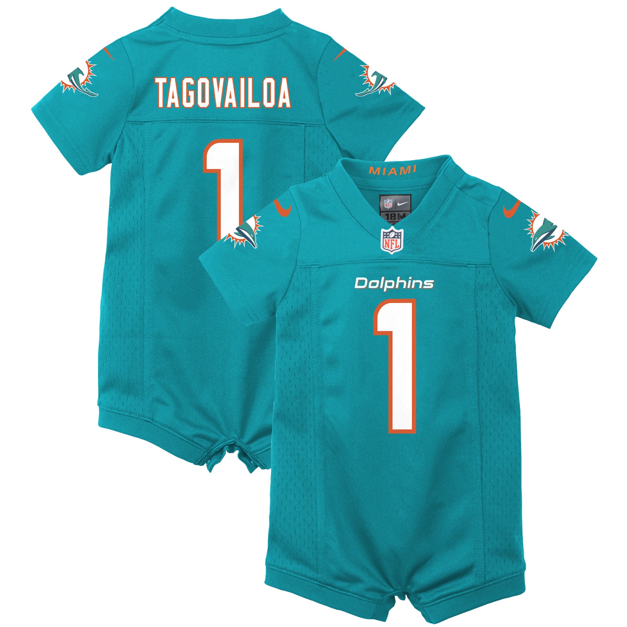 Newborn Miami Dolphins Tua Tagovailoa Aqua Romper Game Jersey