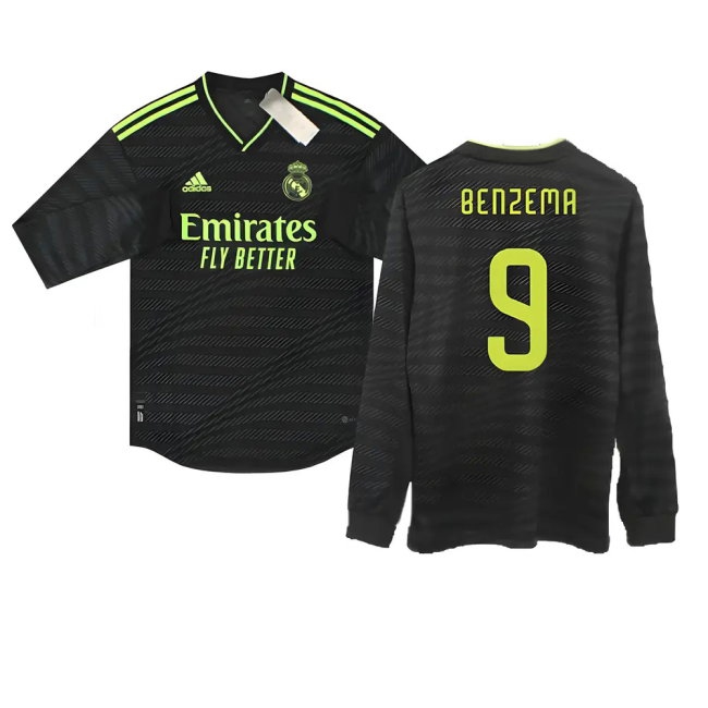 2022-2023 Real Madrid Player Version Long Sleeve Third Shirt (BENZEMA 9) — Buy Now