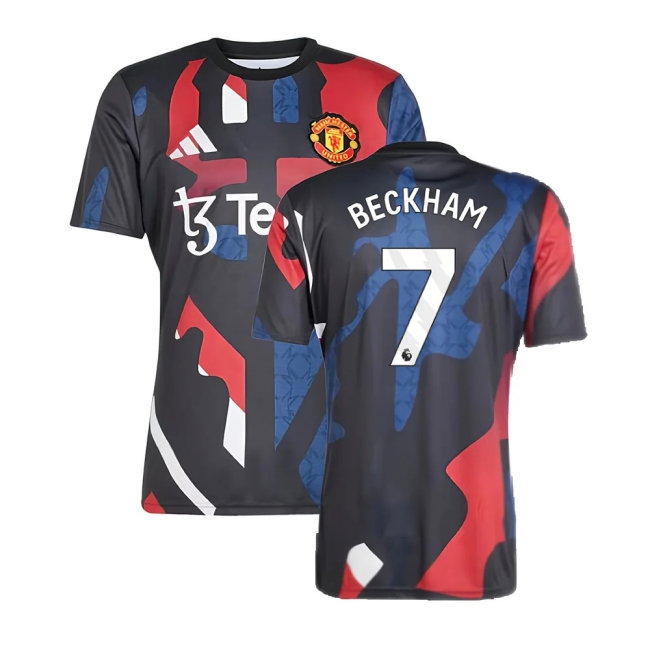 2024-2025 Man Utd Pre-Match Jersey (Black) (Beckham 7) — Buy Online