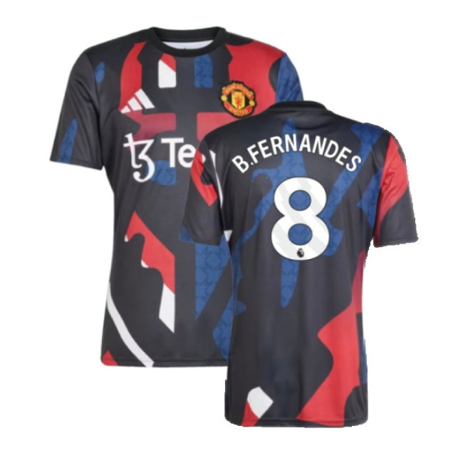 2024-2025 Man Utd Pre-Match Jersey (Black) (B.Fernandes 8) — Buy Now