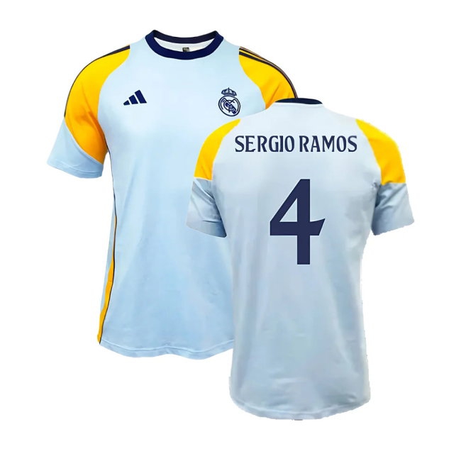 2024-2025 Real Madrid Training Tee (Glow Blue) (Sergio Ramos 4) — Buy Online