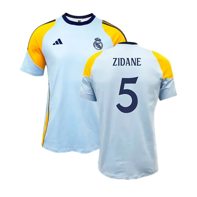 2024-2025 Real Madrid Training Tee (Glow Blue) (Zidane 5) — Shop Now