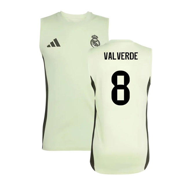 2025-2026 Real Madrid Sleeveless Training Jersey (Almost Lime) (Valverde 8) — Buy Online