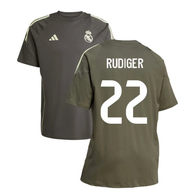 2025-2026 Real Madrid Training Tee (Utility Grey) (Rudiger 22) — Buy Now