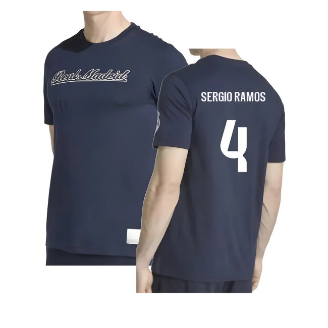 2025-2026 Real Madrid US Tee (Navy) (Sergio Ramos 4) — Shop Now