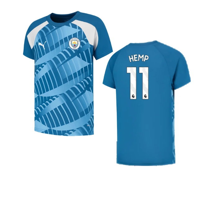 2023-2024 Man City Pre-Match Jersey (Lake Blue) - Kids (Hemp 11) — Buy Online