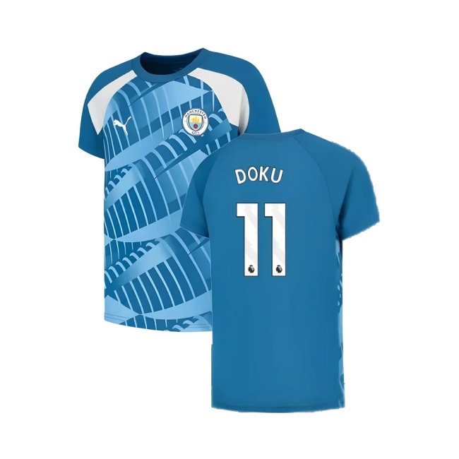 2023-2024 Man City Pre-Match Jersey (Lake Blue) - Kids (Doku 11) — Buy Now
