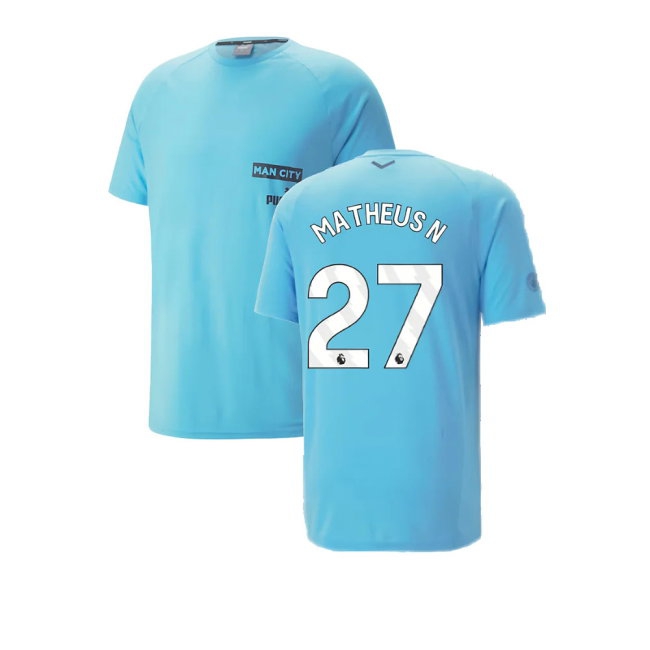 2023-2024 Man City Casuals Tee (Blue Wash) - Kids (Matheus N 27) — Shop Online
