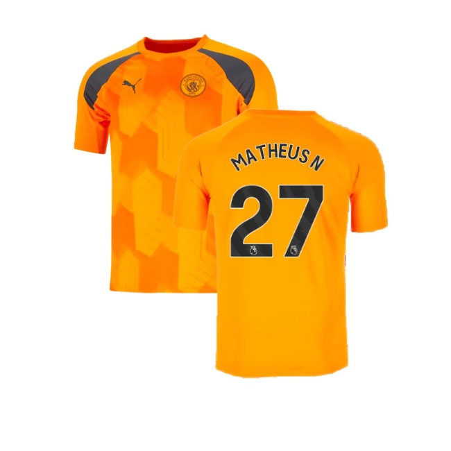 2023-2024 Man City Pre-Match Jersey (Orange) (Matheus N 27) — Buy Online