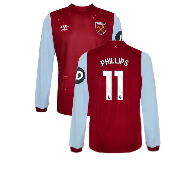 2023-2024 West Ham Long Sleeve Home Shirt (Kids) (Phillips 11) — Shop Online