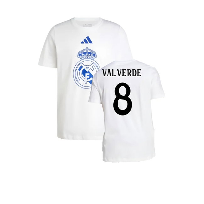 2024-2025 Real Madrid DNA Graphic Tee (White) (Valverde 8) — Shop Online