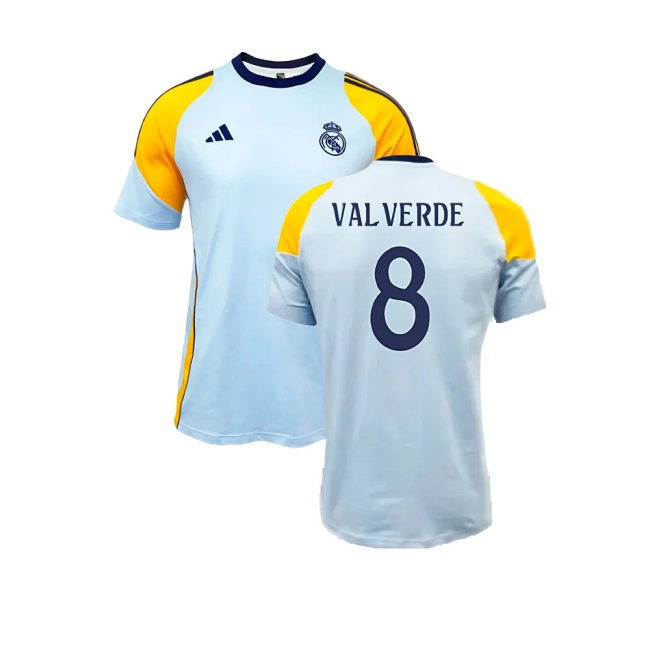 2024-2025 Real Madrid Training Tee (Glow Blue) (Valverde 8) — Buy Online