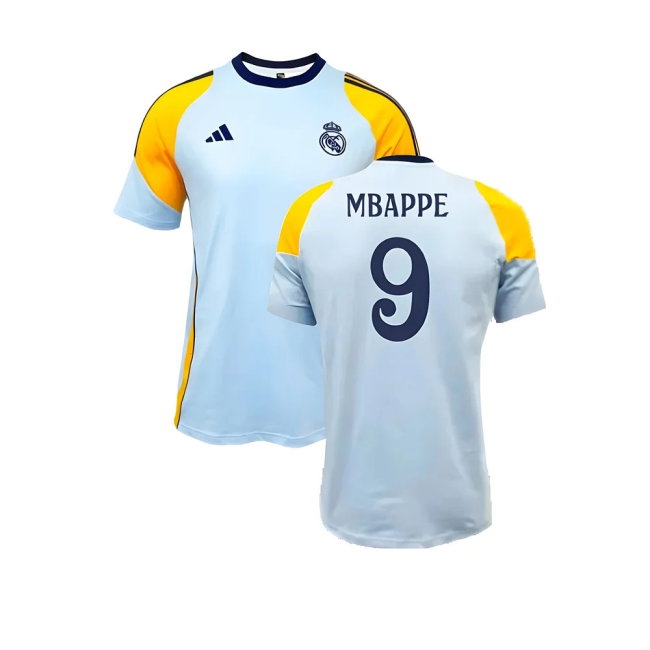 2024-2025 Real Madrid Training Tee (Glow Blue) (Mbappe 9) — Shop Online