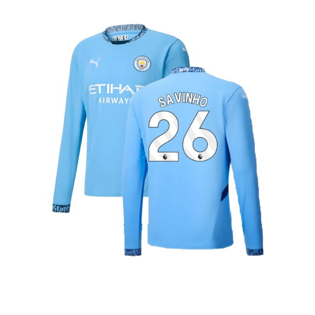 2024-2025 Man City Home Long Sleeve Shirt (Savinho 26) — Shop Now