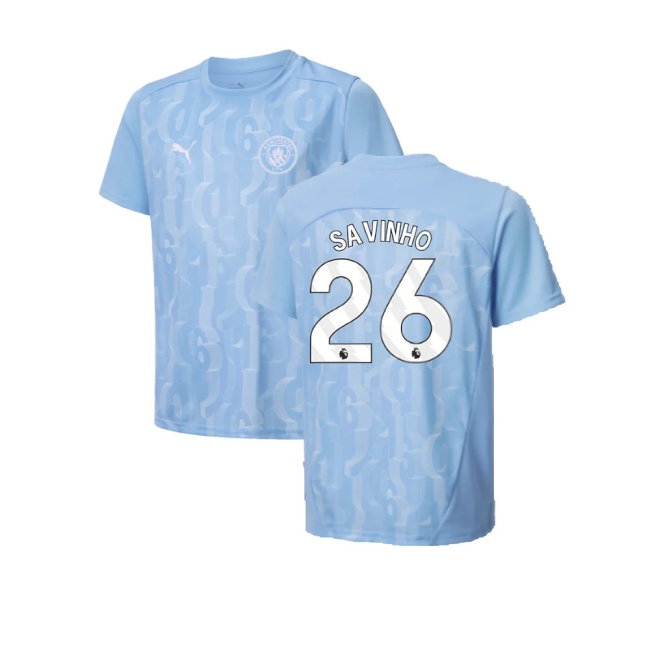 2024-2025 Man City Prematch SS Shirt (Light Blue) - Kids (Savinho 26) — Buy Online
