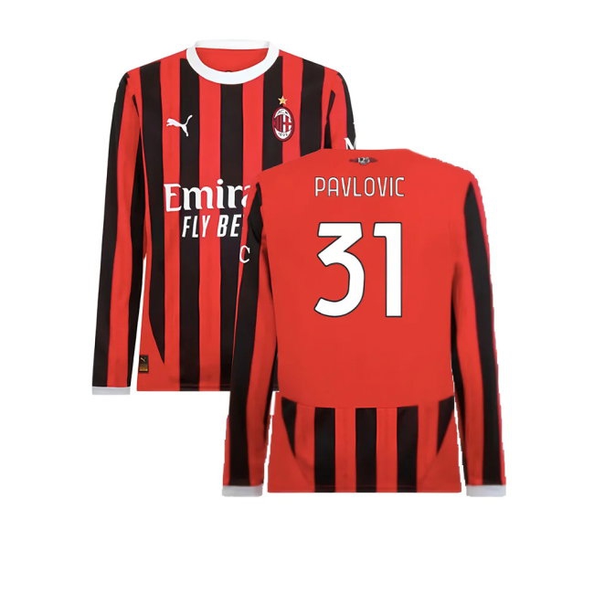 2024-2025 AC Milan Home Long Sleeve Shirt (Pavlovic 31) — Buy Now