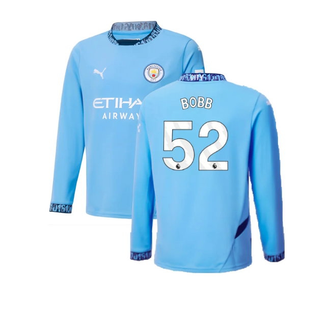 2024-2025 Man City Home Long Sleeve Shirt (Kids) (Bobb 52) — Buy Online