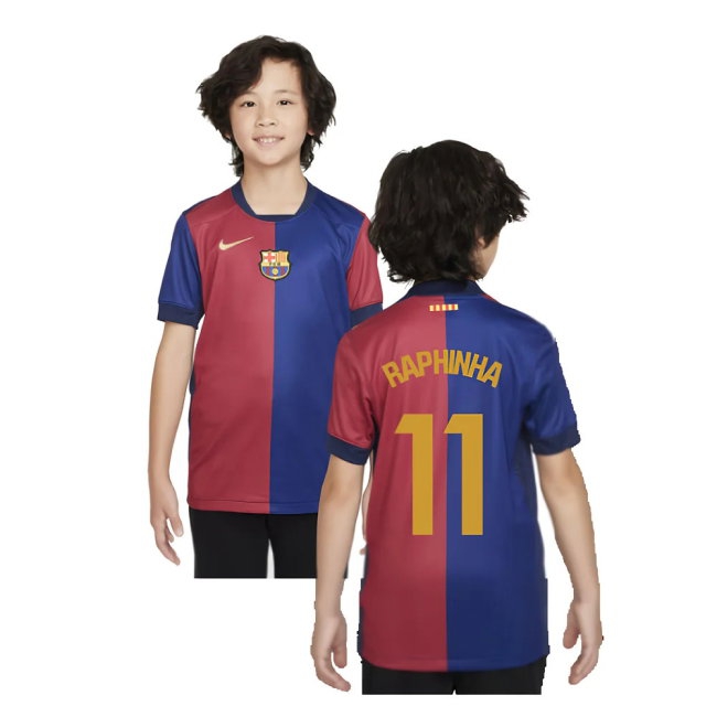 2024-2025 Barcelona Home Shirt (Sponsorless) - Kids (Raphinha 11) — Shop Now