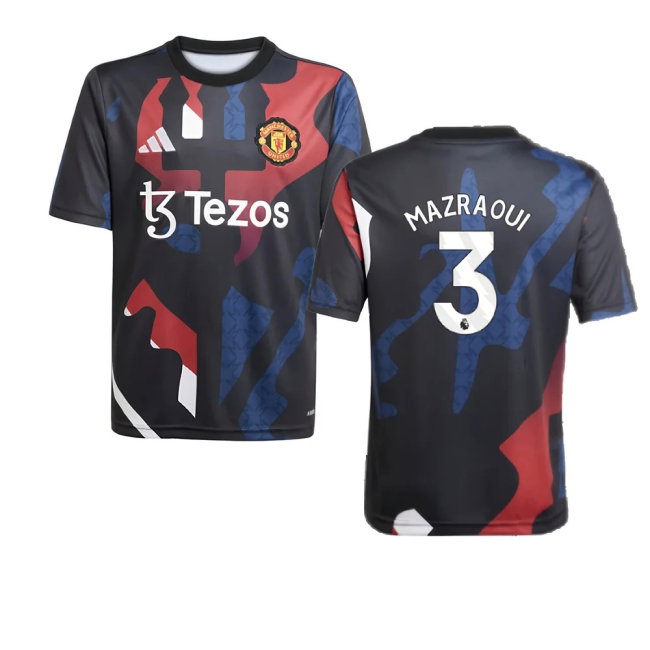 2024-2025 Man Utd Pre-Match Jersey (Black) - Kids (Mazraoui 3) — Buy Online