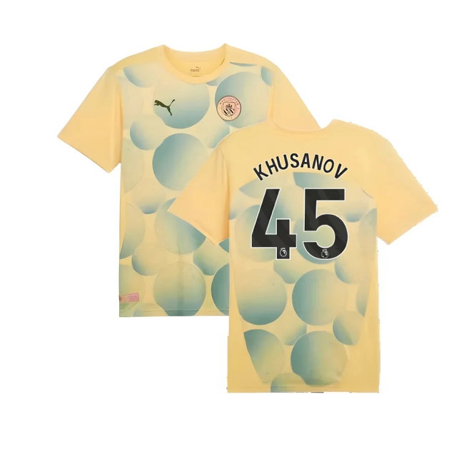 2024-2025 Man City Prematch SS Shirt (Flaxen) (Khusanov 45) — Buy Online
