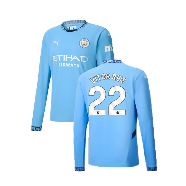 2024-2025 Man City Home Long Sleeve Shirt (Vitor Reis 22) — Shop Online