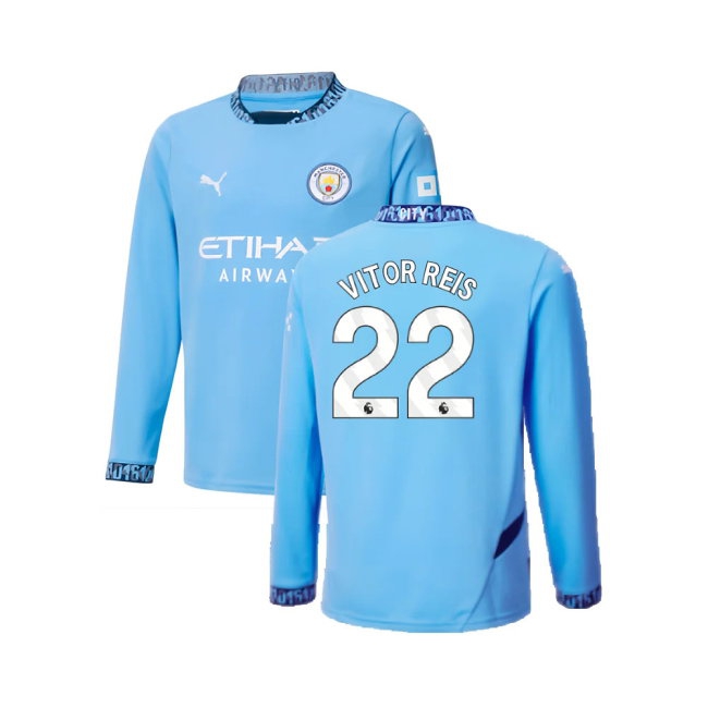 2024-2025 Man City Home Long Sleeve Shirt (Kids) (Vitor Reis 22) — Shop Online