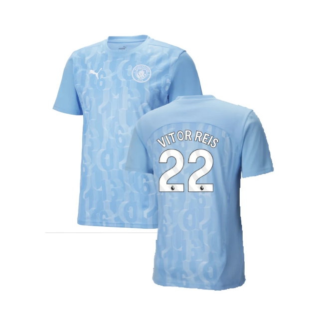 2024-2025 Man City Prematch SS Shirt (Light Blue) (Vitor Reis 22) — Shop Online
