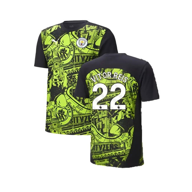 2024-2025 Man City Pre-Match Shirt (Yellow Glow) (Vitor Reis 22) — Shop Now
