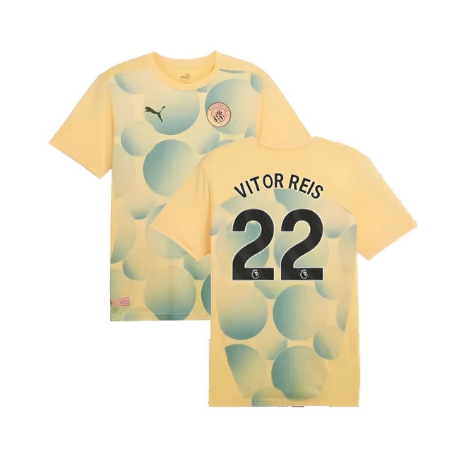 2024-2025 Man City Prematch SS Shirt (Flaxen) (Vitor Reis 22) — Shop Online