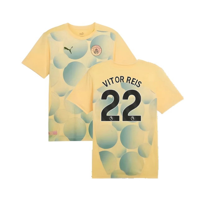 2024-2025 Man City Prematch SS Shirt (Flaxen) - Kids (Vitor Reis 22) — Shop Now