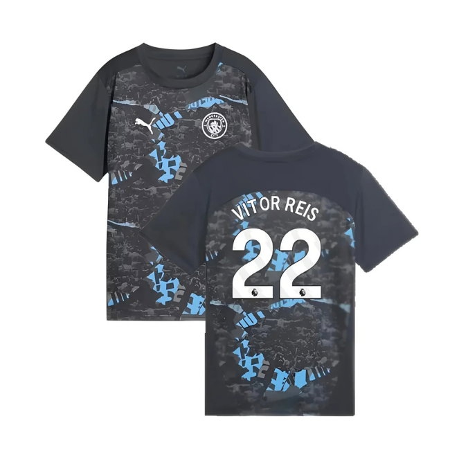 2024-2025 Man City Prematch SS Jersey (Strong Gray) - Kids (Vitor Reis 22) — Buy Now