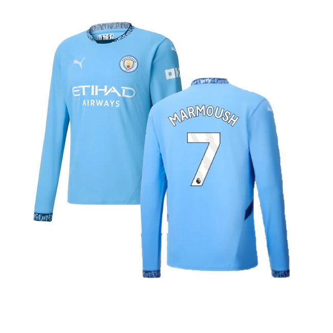 2024-2025 Man City Home Long Sleeve Shirt (Marmoush 7) — Shop Online