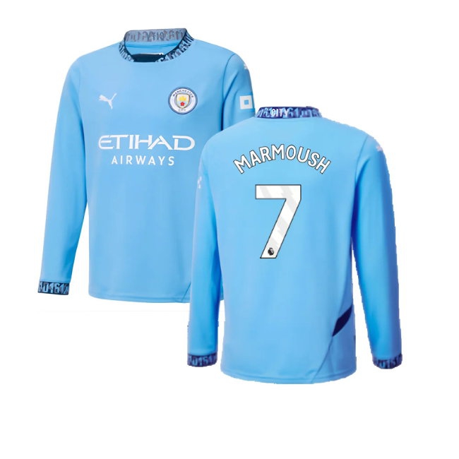 2024-2025 Man City Home Long Sleeve Shirt (Kids) (Marmoush 7) — Shop Online
