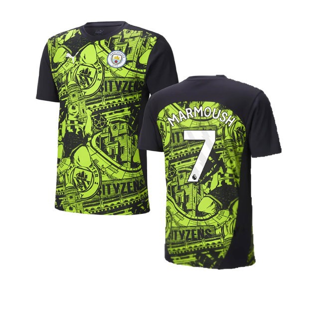 2024-2025 Man City Pre-Match Shirt (Yellow Glow) (Marmoush 7) — Shop Now