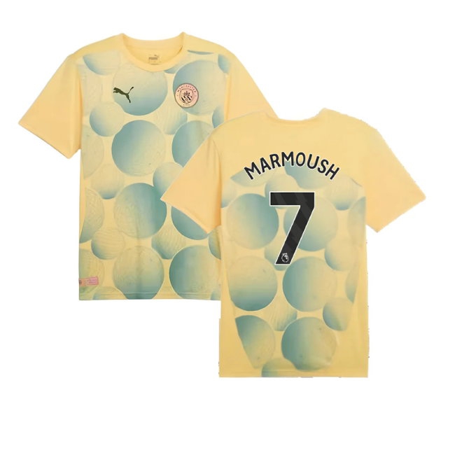 2024-2025 Man City Prematch SS Shirt (Flaxen) - Kids (Marmoush 7) — Shop Online