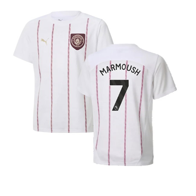 2024-2025 Man City Prematch SS Jersey (White) - Kids (Marmoush 7) — Buy Online