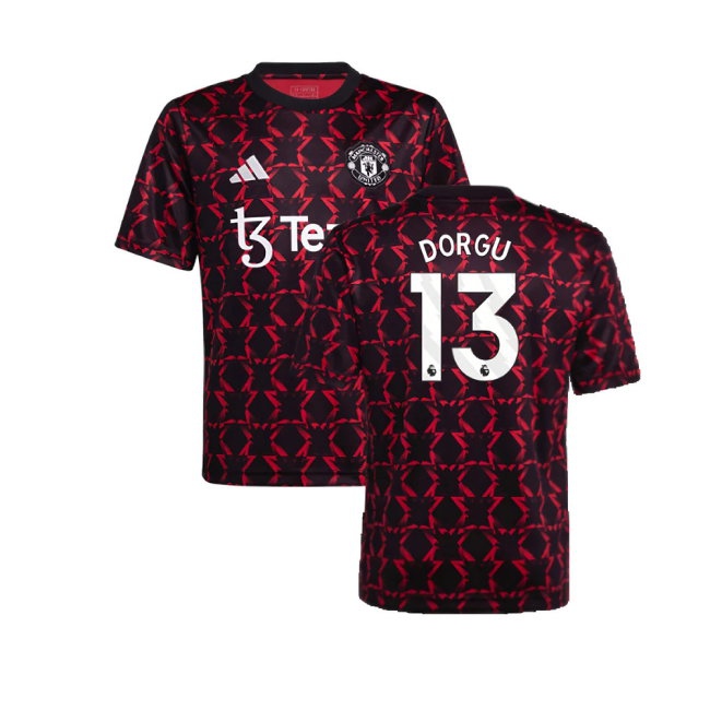 2024-2025 Man Utd Pre-Match Shirt (Black) - Kids (Dorgu 13) — Buy Now