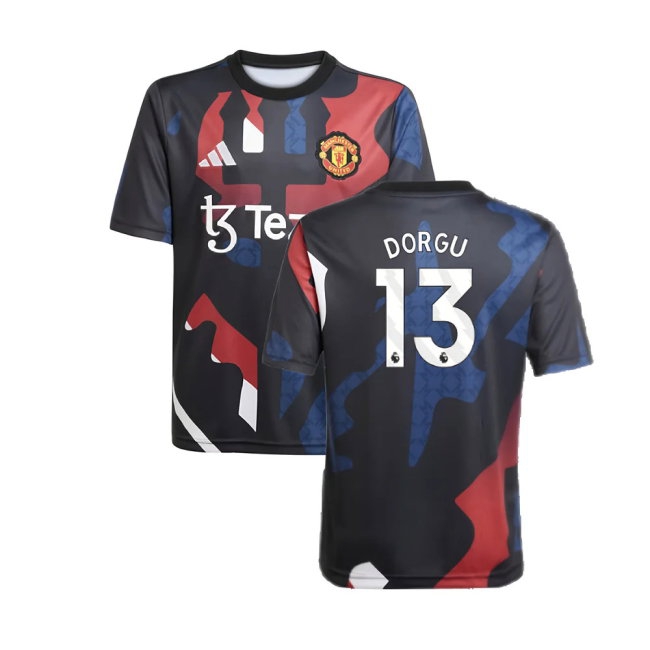 2024-2025 Man Utd Pre-Match Jersey (Black) - Kids (Dorgu 13) — Shop Online