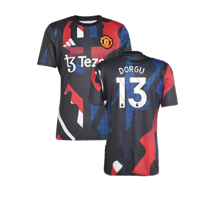 2024-2025 Man Utd Pre-Match Jersey (Black) (Dorgu 13) — Buy Now