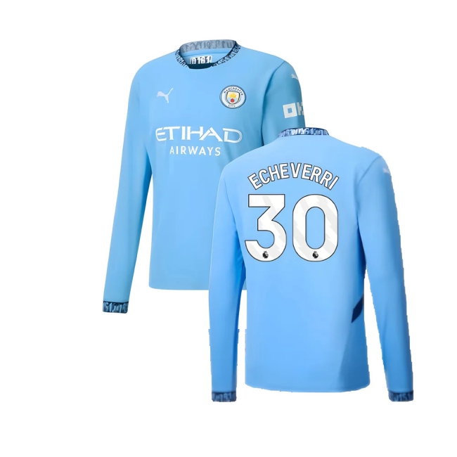 2024-2025 Man City Home Long Sleeve Shirt (Echeverri 30) — Shop Online