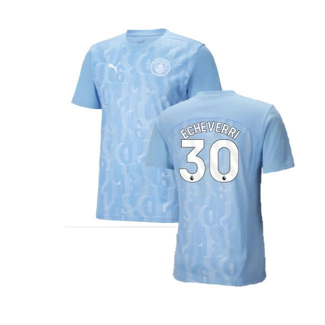 2024-2025 Man City Prematch SS Shirt (Light Blue) (Echeverri 30) — Shop Online