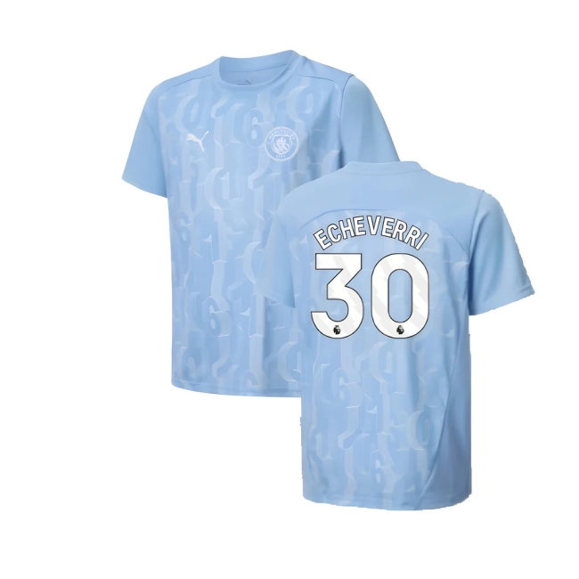 2024-2025 Man City Prematch SS Shirt (Light Blue) - Kids (Echeverri 30) — Buy Online