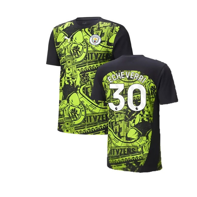 2024-2025 Man City Pre-Match Shirt (Yellow Glow) (Echeverri 30) — Shop Online
