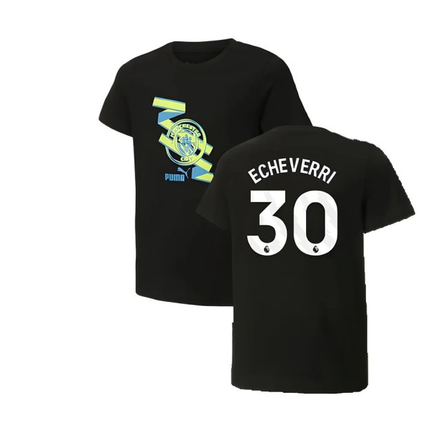 2024-2025 Man City ftblCulture Tee (Black) (Echeverri 30) — Buy Now