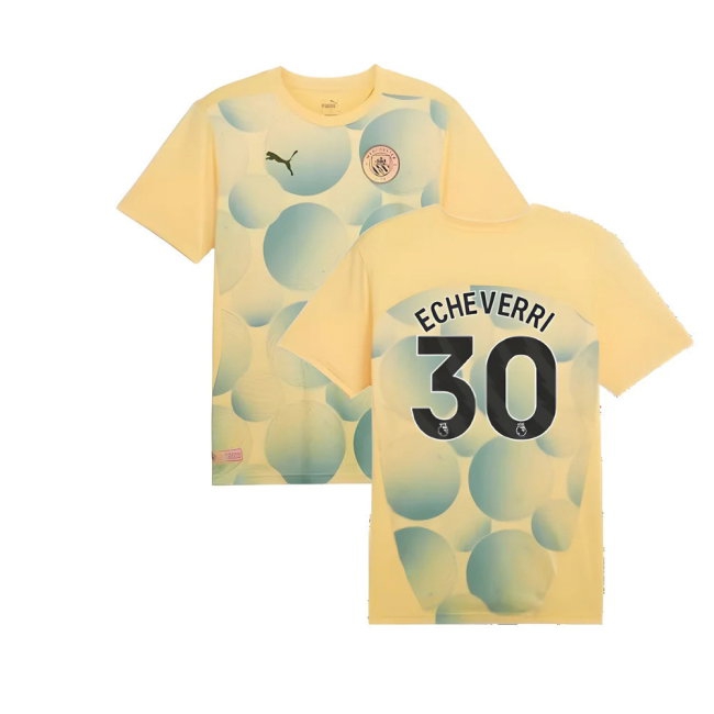 2024-2025 Man City Prematch SS Shirt (Flaxen) (Echeverri 30) — Shop Online
